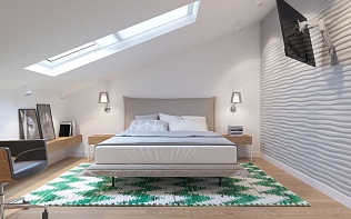 Дизайн интерьера спальни на мансарде